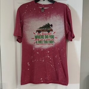 Red Graphic T-Shirt with Christmas Tree Design